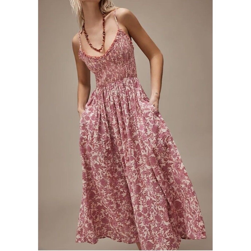 Free People “sweet nothings” Pink Floral cotton Maxi Dress